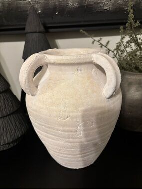 Neutral White Vintage Style Ceramic Four Handled Vase-Small